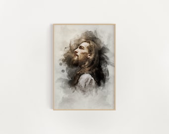 Impression d'art aquarelle Jésus-Christ : profil chrétien moderne (téléchargement numérique)