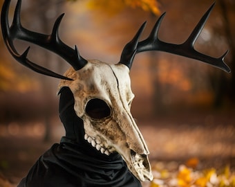 Deer Skull Mask with Black Antlers / Halloween Mask / Deer Skull Mask with Big Horns / Gothic Deer Skull Mask / Animal Skull Mask