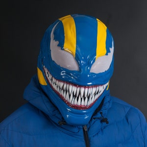 Custom Symbiote Helmet-Mask / Cosplay Helmet / Symbiote Mask-Helmet Blue&Yellow / Scary Mask / Cosplay Prop