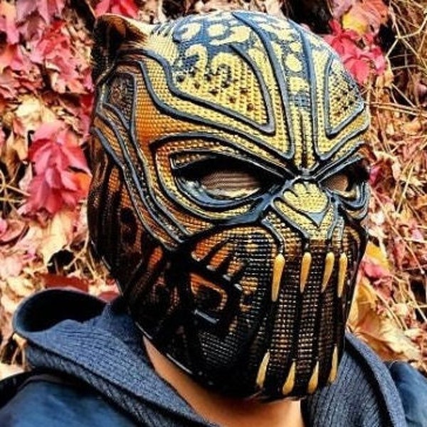 Golden Jaguar Helmet / Killmonger Helmet / Cosplay Helmet From Black Panther Movie / Golden Leopard / Tchella Helmet / Black Panther Cosplay