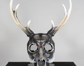 Deer Skull Mask Gray with Horns / Animal Skull Cosplay Mask / Halloween Mask / Deer Skull Wall Decor / Wendigo Mask / Bone Mask / Skull Mask