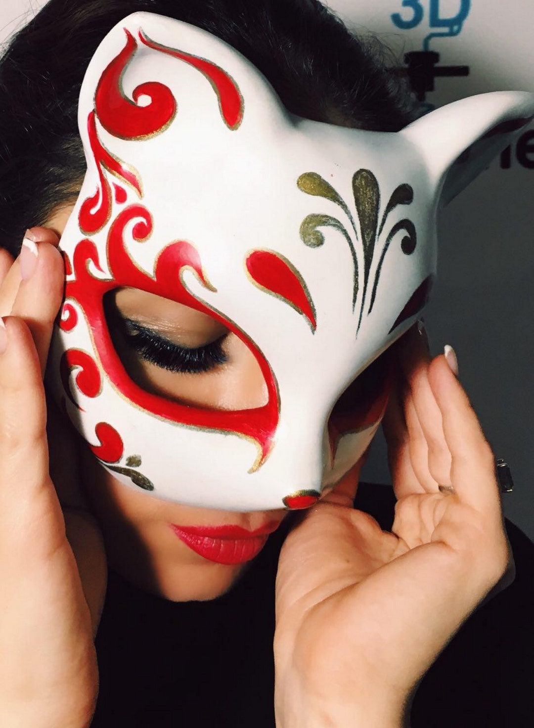 Kitsune Mask Cat Mask Halloween Mask Cute Japan Cat Mask Etsy