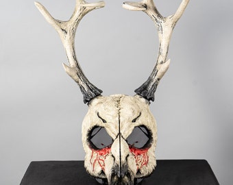 Deer Skull Bloody Mask with Big Horns / Animal Skull / Deer Skull Mask / Bone Mask Ritual Skull Head Antlers Wendigo / Halloween Mask