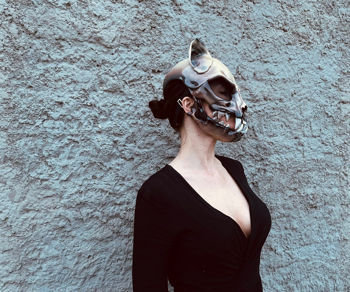 Cat skull mask moving jaw cat skull cat mask dead cat mask Etsy