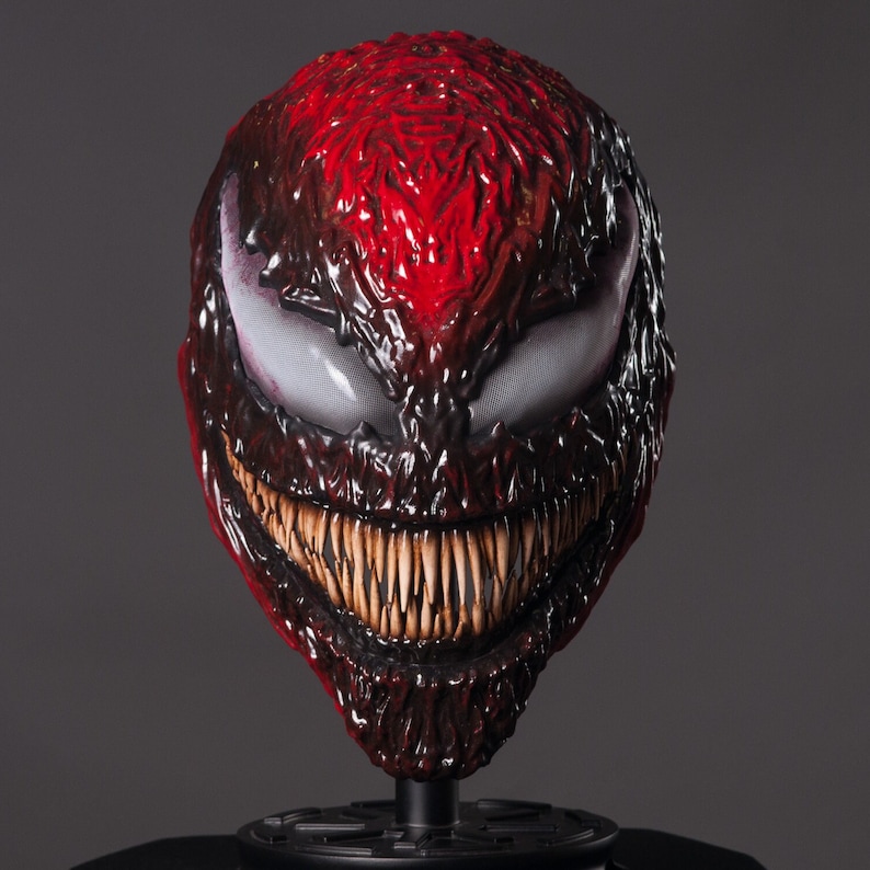 Carnage Mask from Movie / Supervillain Cosplay Mask / Carnage Helmet / Symbiote Mask / Cosplay Helmet / Black Symbiote Scary Mask Fully ready gloss