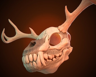 Wendigo Skull Mask 3D Model / Scary Horror Mask STL Files for Print / Wolf Skull Mask with Horns 3D Files / Animal Skull Mask STL