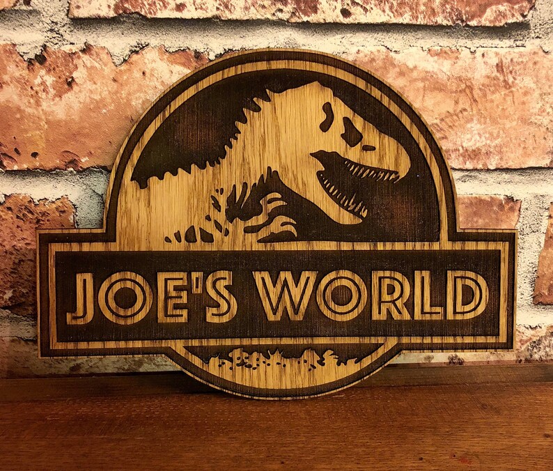 Large Jurassic Park Themed Personalised Oak Door Plaque | Etsy UK