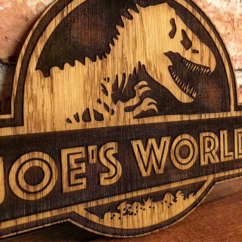 Large Jurassic Park Themed Personalised Oak Door Plaque Etsy UK