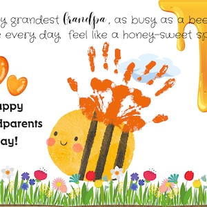 5 páginas IMPRIMIBLES Handprint DIY Art, paquete del día de los abuelos, artesanía de huellas de manos de los abuelos, regalo para la abuela y el abuelo, niños pequeños