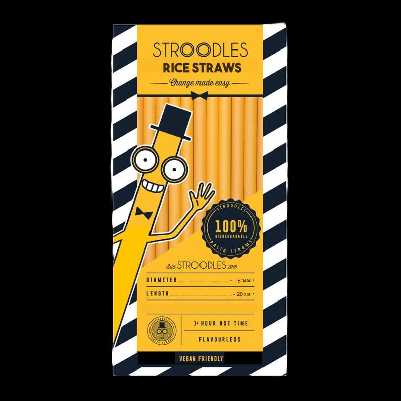 STROODLES RICE PASTA straws (Black): 100% biodegradable | 1hr+ strong | Flavourless | Edible - Join the Stroodles Movement bild 1