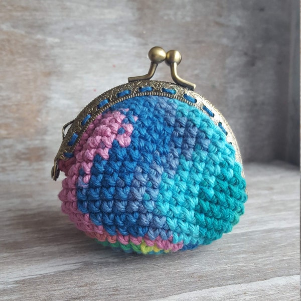 Crochet Kiss clasp Coin Purse, Kisslock Coin Purse, Crochet Coin Purse