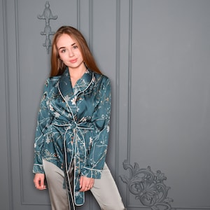 Light Christmas Pajamas, Soft Women Pajamas, Silk Women Pajama, Comfortable Pajamas, Long Pants Elegant Pajamas, Christmas Gift