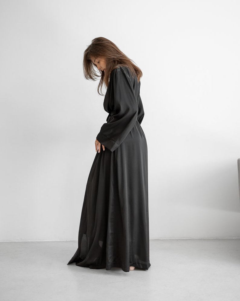 Black Armani Silk Robe: Long Sleeve Maxi Loungewear - Etsy
