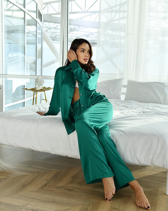 Women Pajama Set, Emerald Women Pajama, Comfy Home Wear for Women