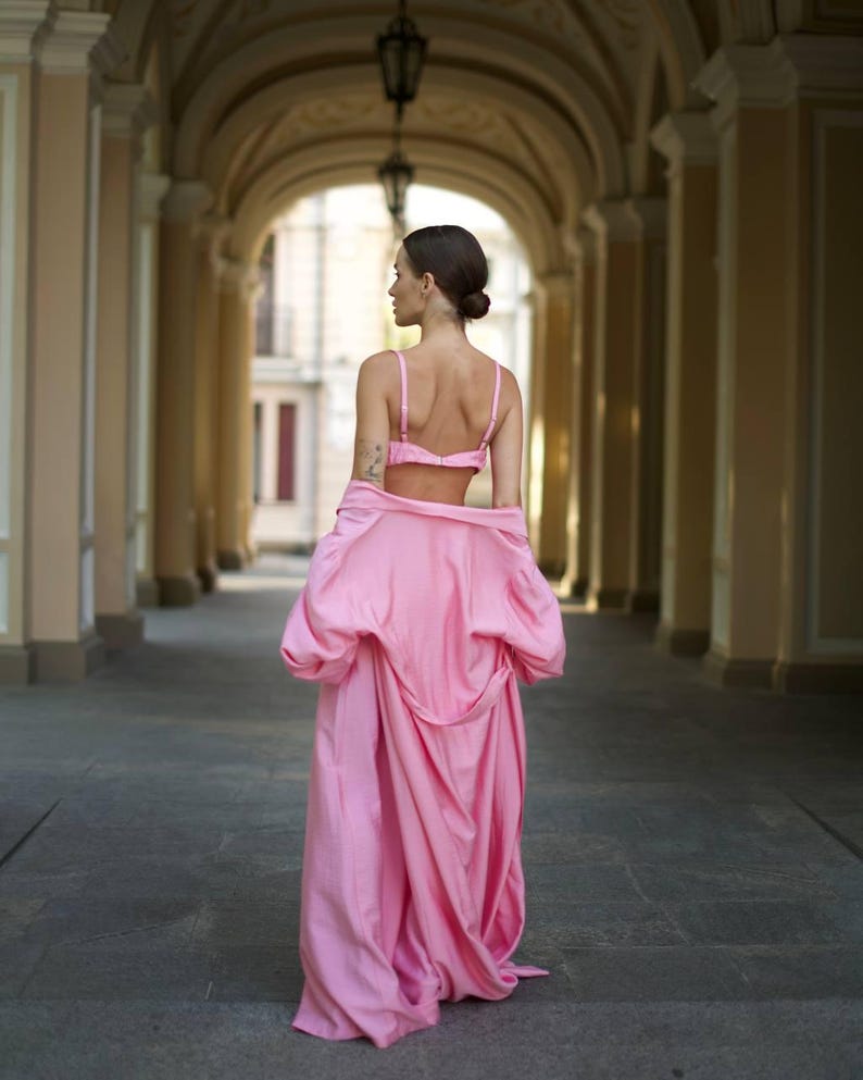 Three-piece Pajama Set Polished Linen (bra+robe+pants) Pink - Etsy