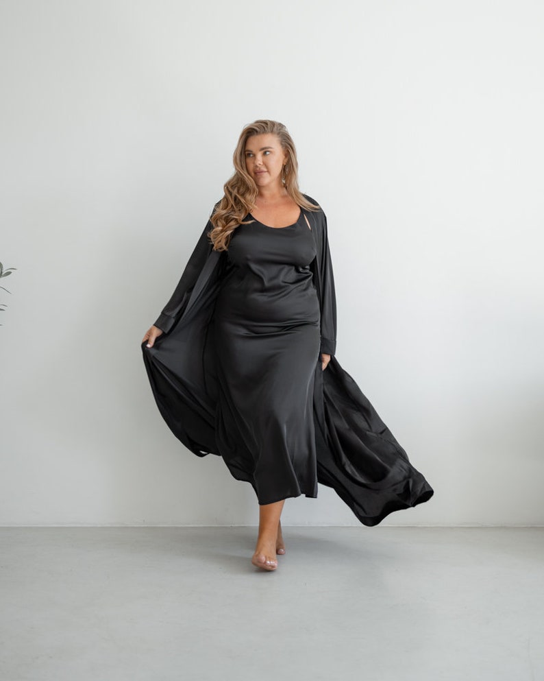 Black Armani Silk Robe: Long Sleeve Maxi Loungewear - Etsy