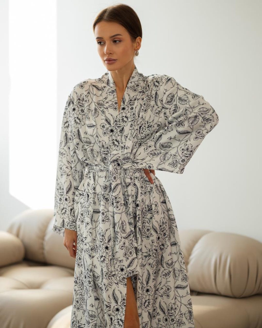 long white silk dressing gown Estelle Silk Robe