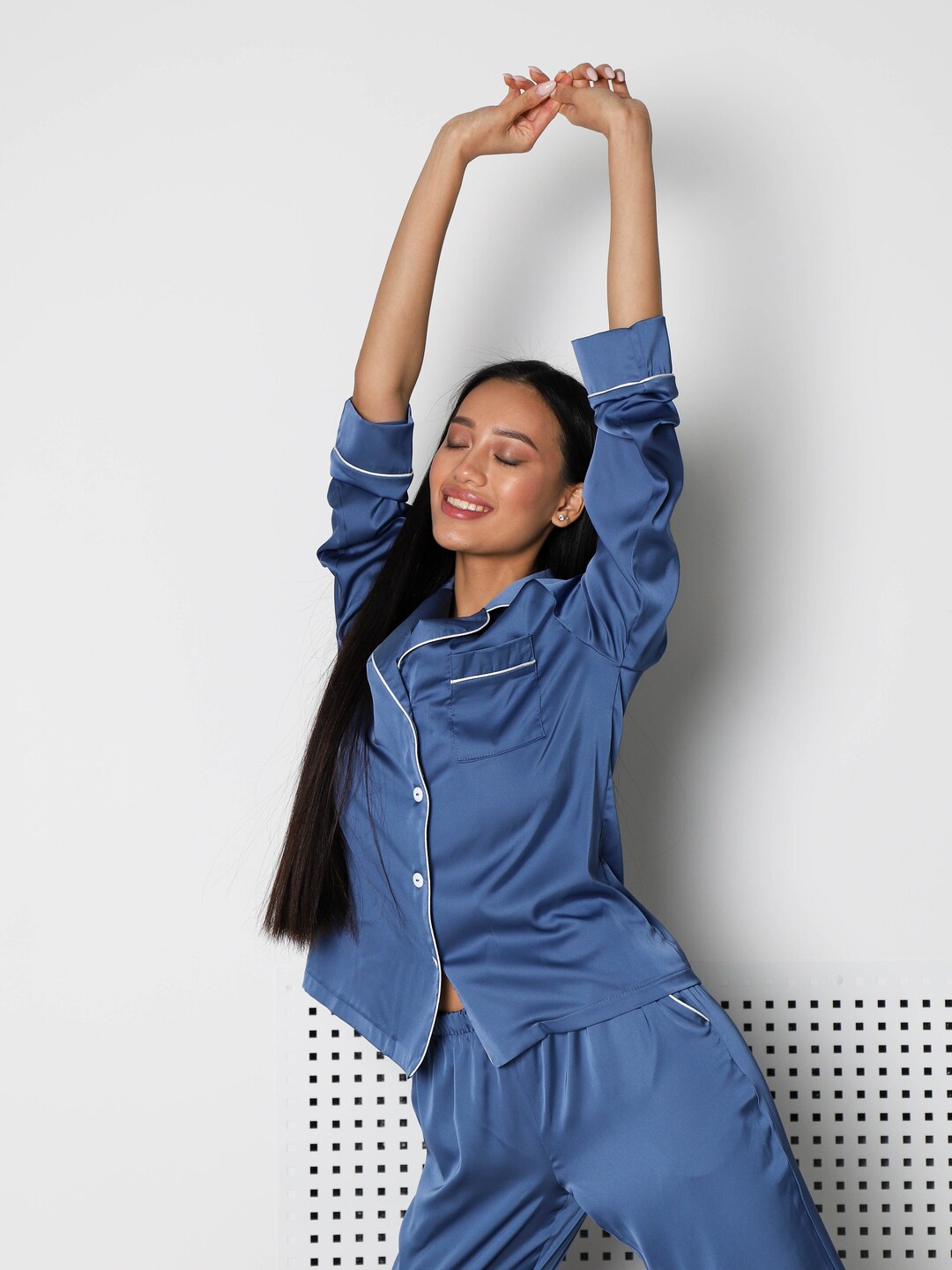 Long Pajama Set, Satin Long Sleeve Pajama Set, Satin Pajama Set, Long