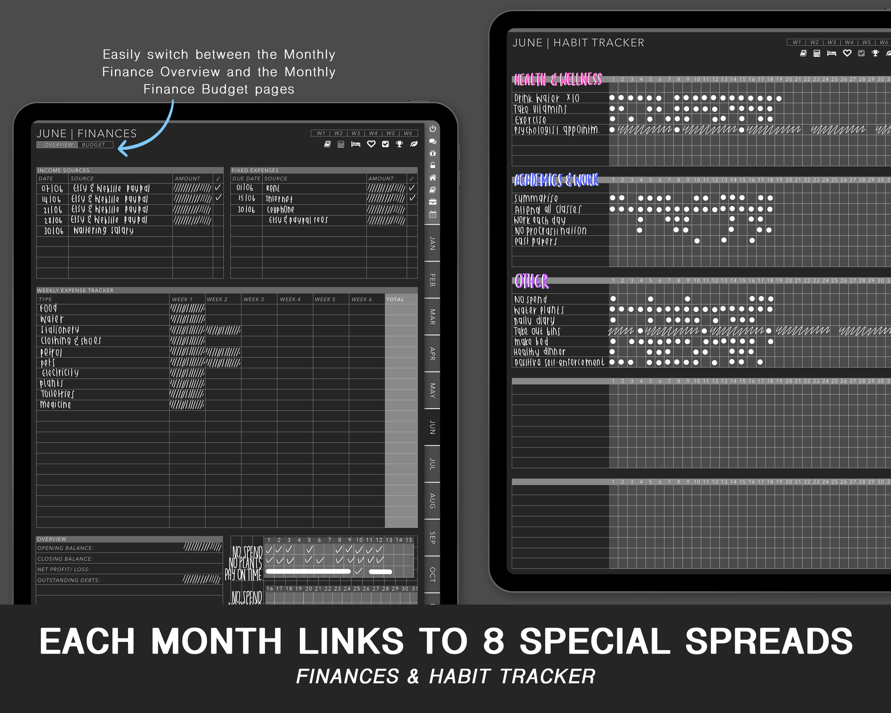 Dark Mode Digital Planner (WORK) Vertical Blackout | Weekly, Undated ...