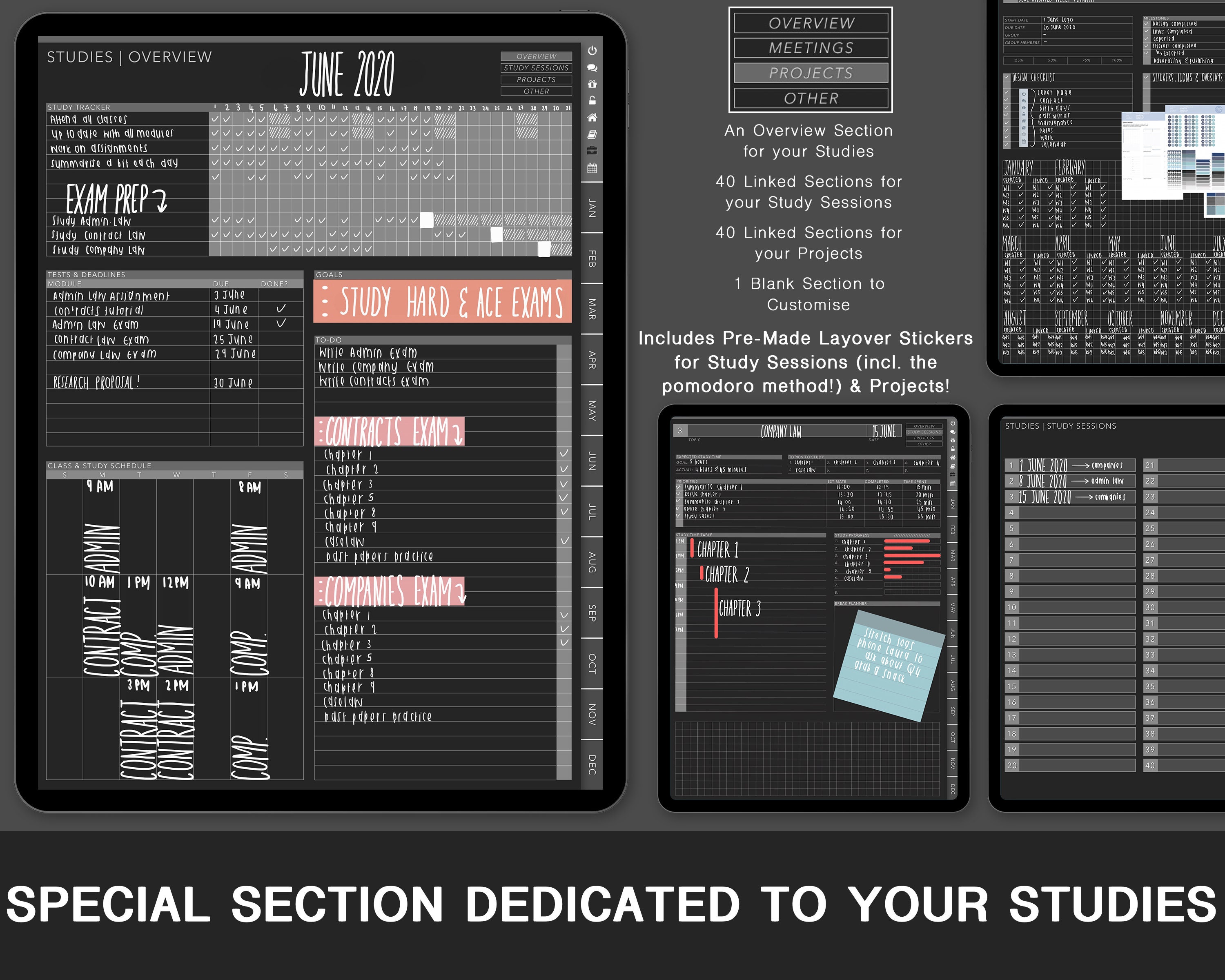 Dark Mode Digital Planner (STUDY) Vertical Blackout | Weekly, Undated ...
