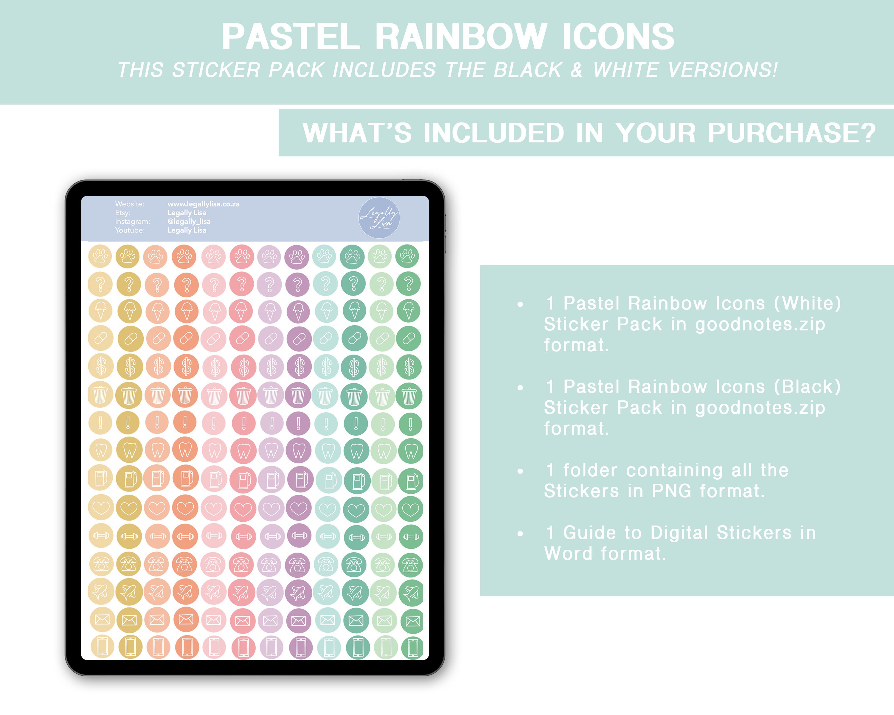 Pastel Rainbow Sticker Pack Digital Stickers Digital | Etsy