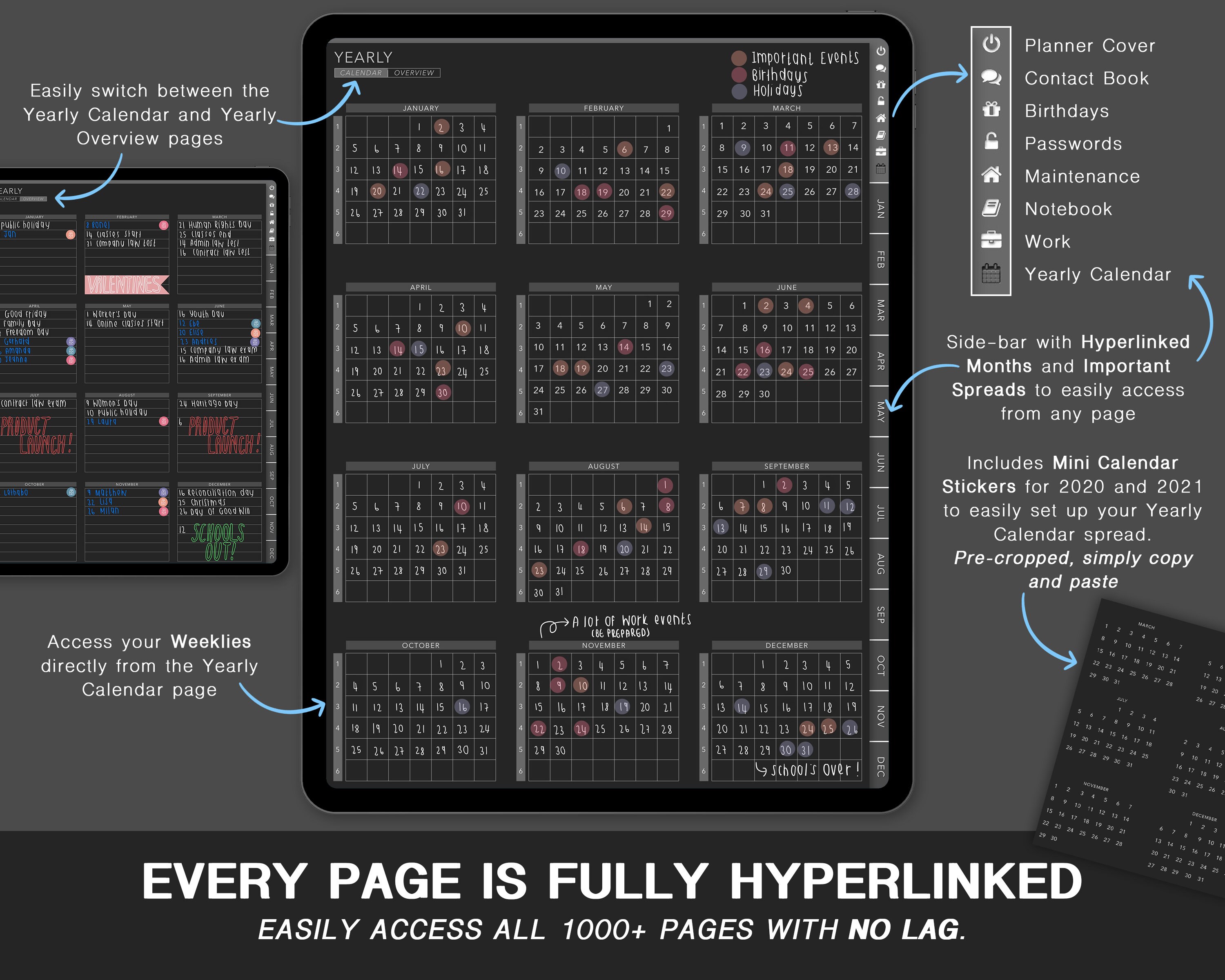 Dark Mode Digital Planner (WORK) Vertical Blackout | Weekly, Undated ...