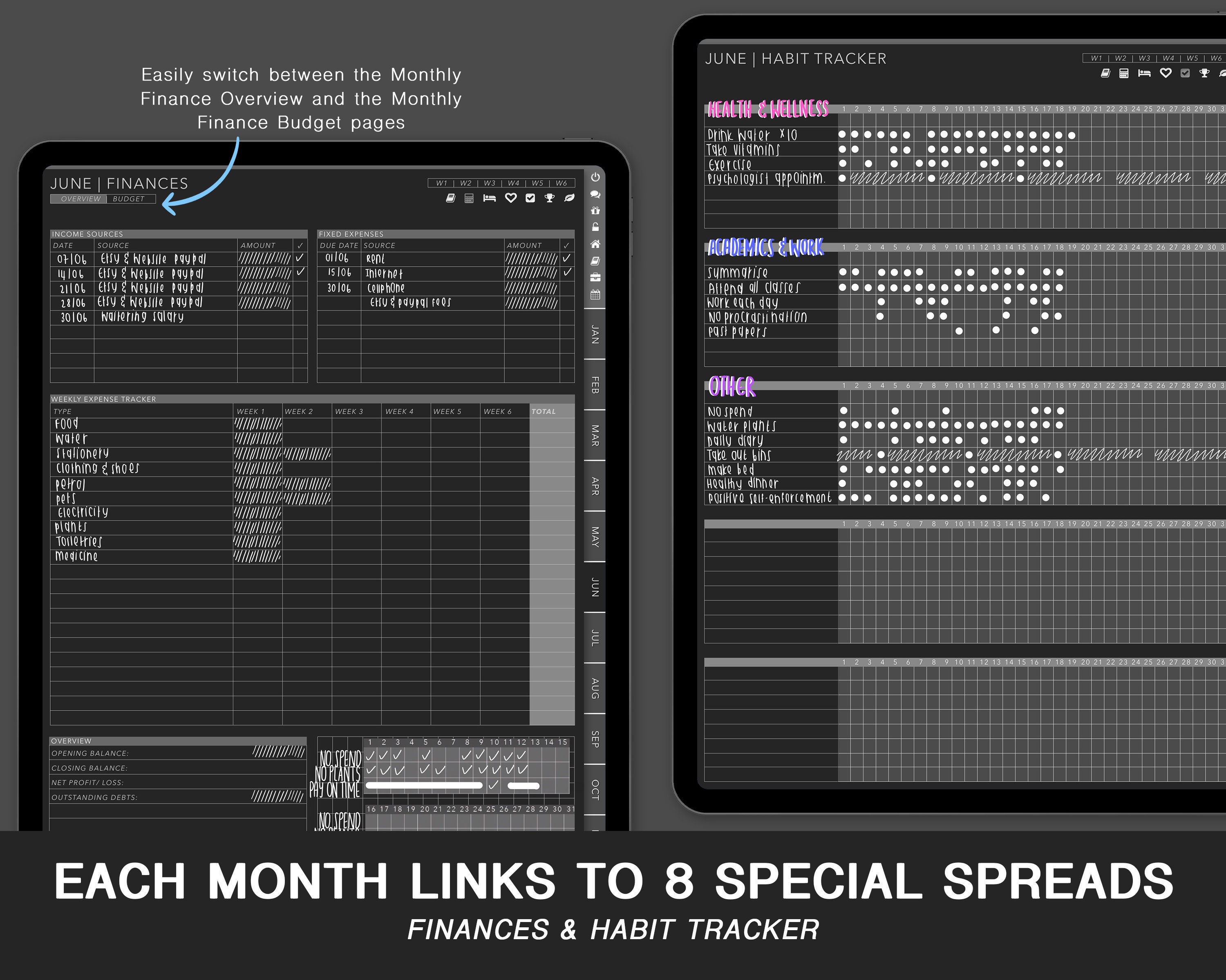 Dark Mode Digital Planner (STUDY) Vertical Blackout | Weekly, Undated ...