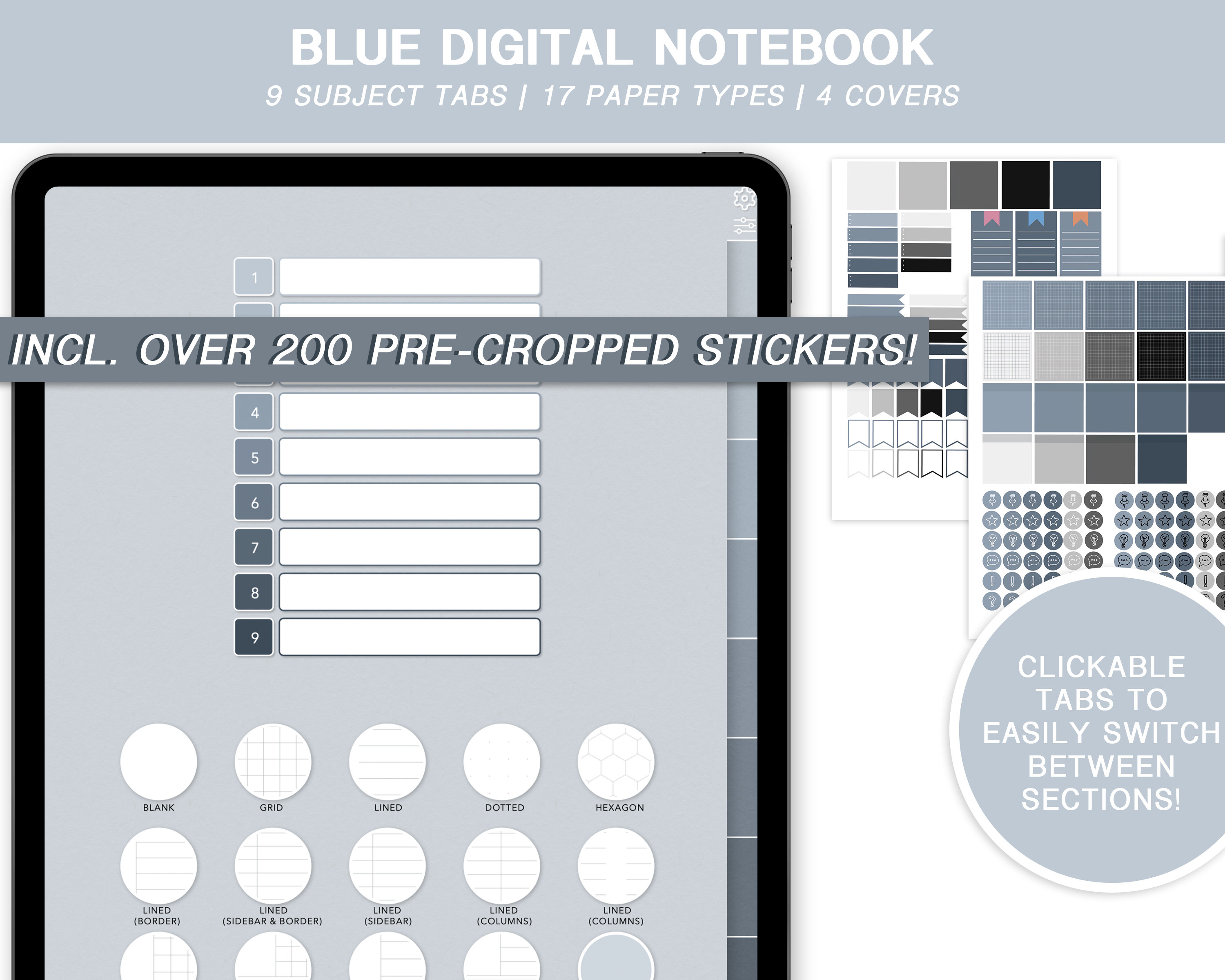 Blue Digital Notebook 9 Subject 17 Paper Types Goodnotes Student ...