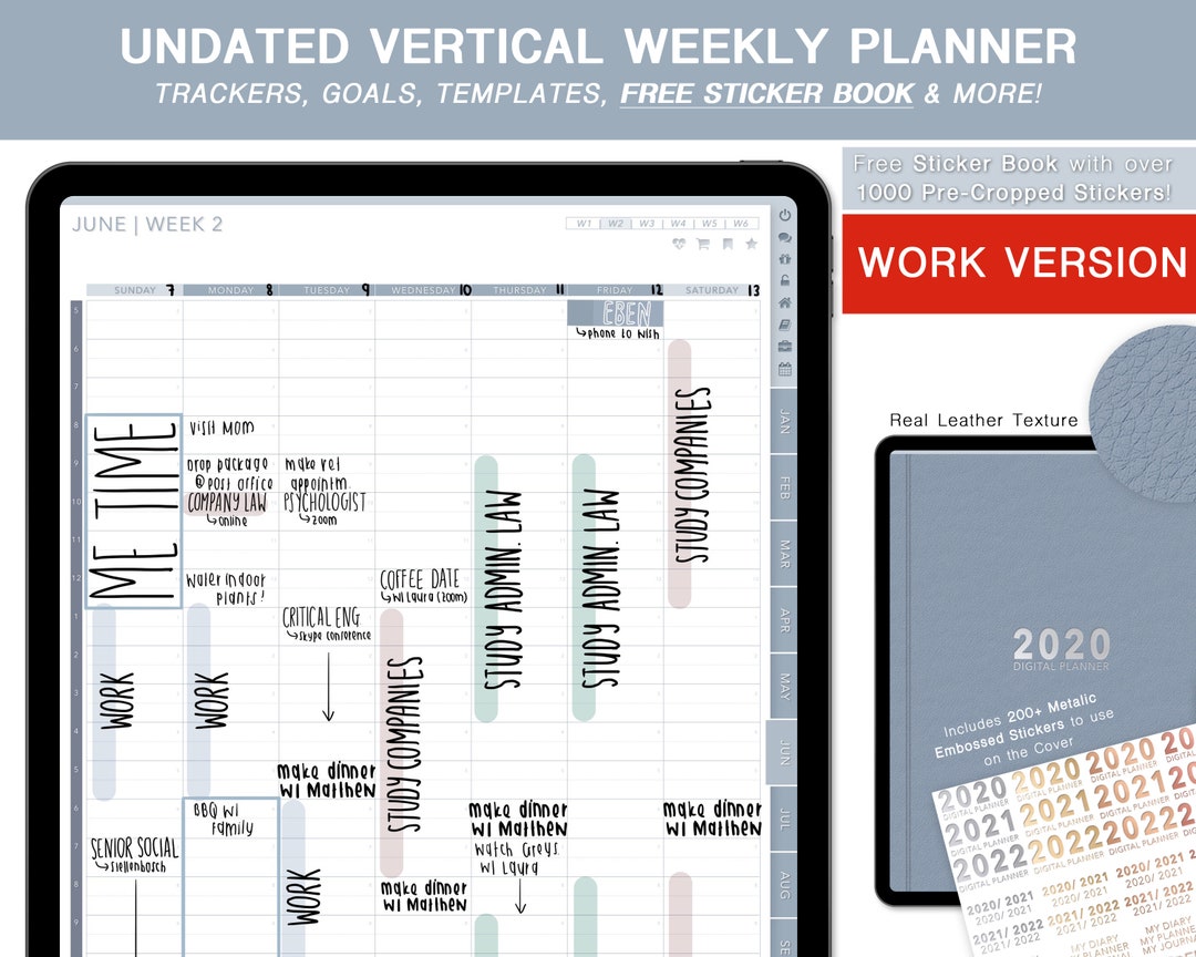 Vertical Blue Digital Planner (WORK) | Weekly, Undated, Minimal ...