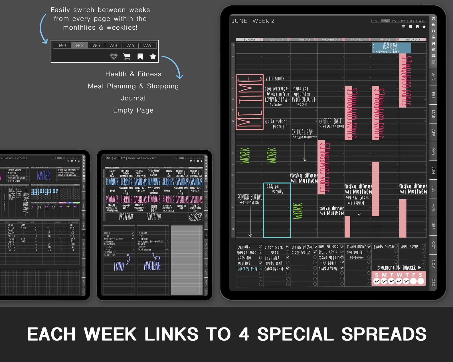 Dark Mode Digital Planner (WORK) Vertical Blackout | Weekly, Undated ...
