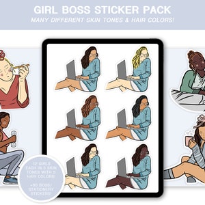 Girl Boss Sticker Pack | Digital Planner | Goodnotes Stickers | Pre-cropped & Individual Images Png | Skin Tones Black Girls White Girls etc