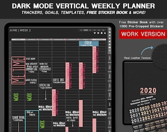 Planificateur numérique en mode sombre (WORK) Blackout vertical | Hebdomadaire, non daté, | minimal Hyperlien, Liens Goodnotes, Notability Journal, Bujo Ipad