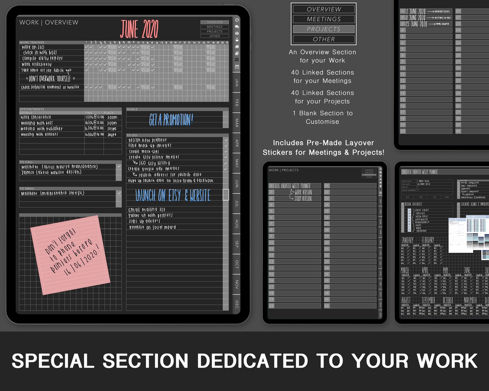 Dark Mode Digital Planner (WORK) Vertical Blackout | Weekly, Undated ...