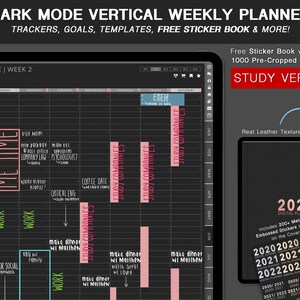 Dark Mode Digital Planner (STUDY) Vertical Blackout | Weekly, Undated, Minimal | Hyperlinked, Links Goodnotes, Notability Journal, Bujo Ipad