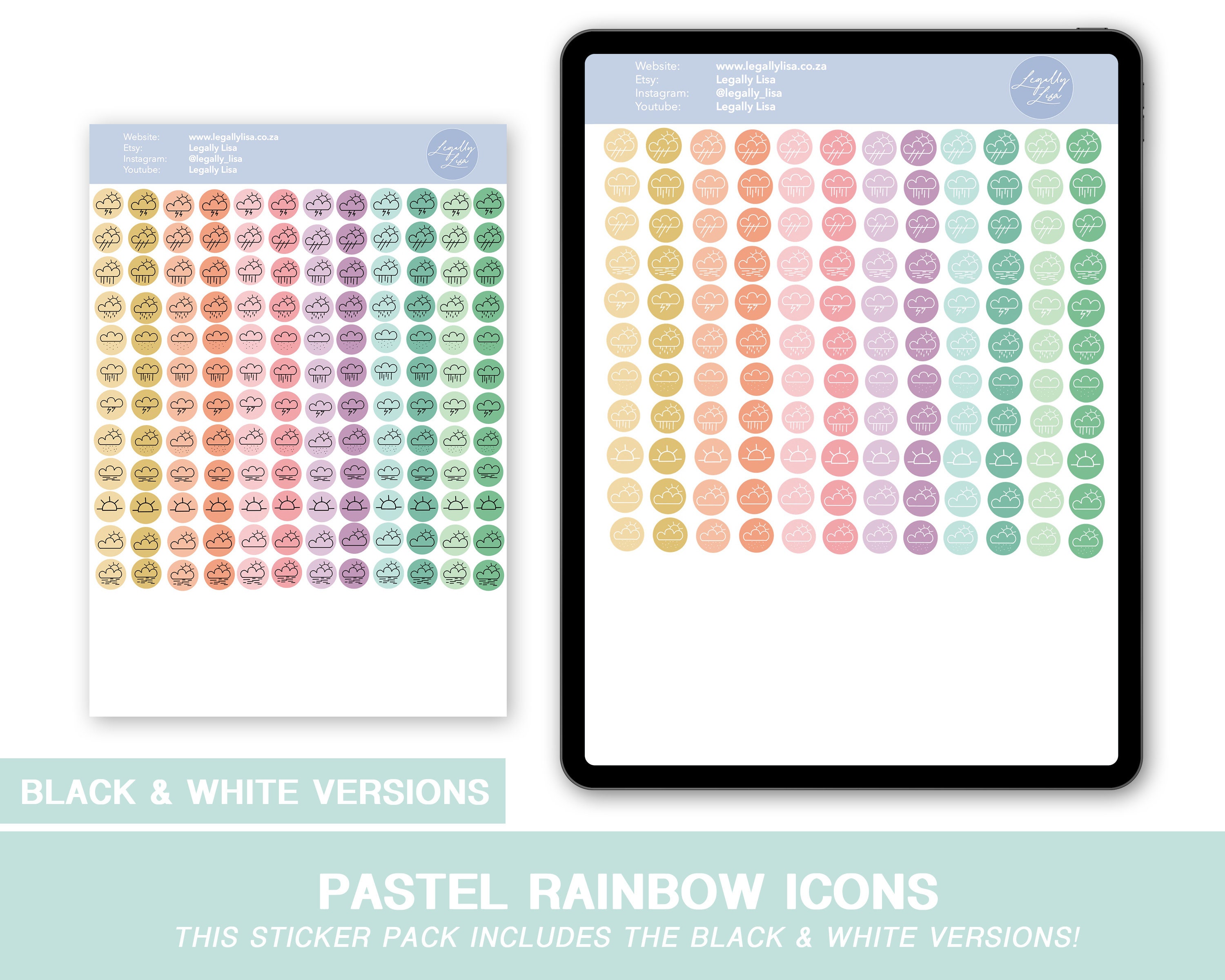 Pastel Rainbow Sticker Pack Digital Stickers Digital | Etsy