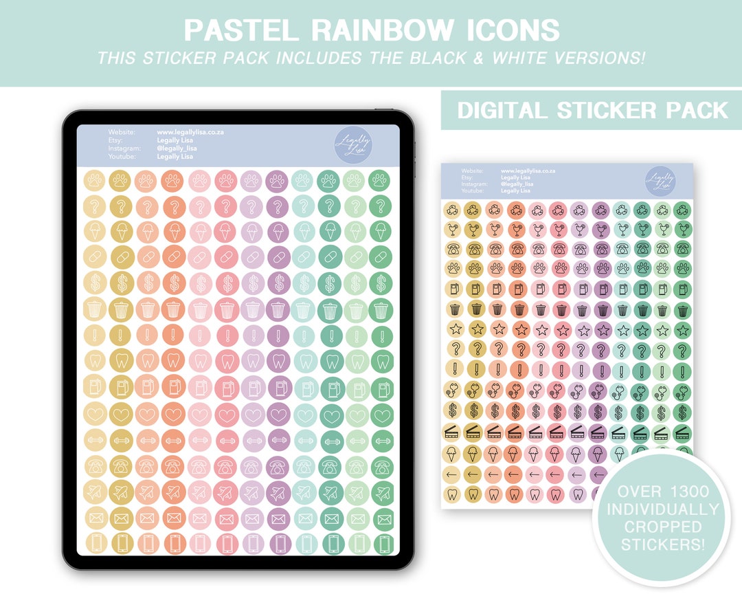 Pastel Rainbow Sticker Pack | Digital Stickers | Digital Planner ...