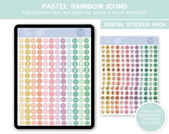 Pastel Rainbow Sticker Pack | Digital Stickers | Digital Planner | Goodnotes Stickers | Pre-cropped & Individual Images (Png)