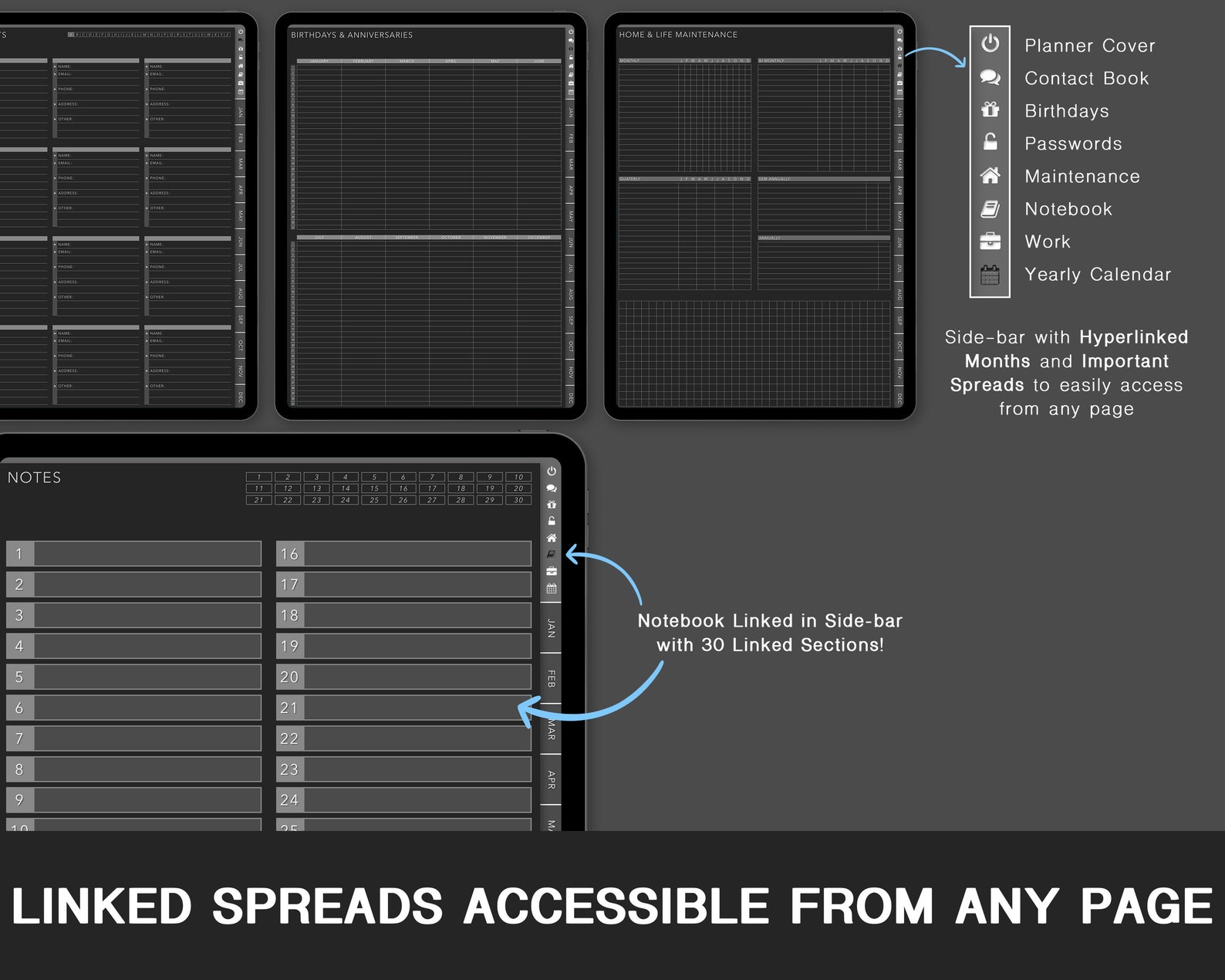 Dark Mode Digital Planner (WORK) Vertical Blackout | Weekly, Undated ...
