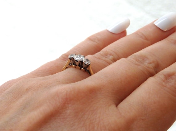 Transitional Cut Diamond 3 Stone Ring - image 5