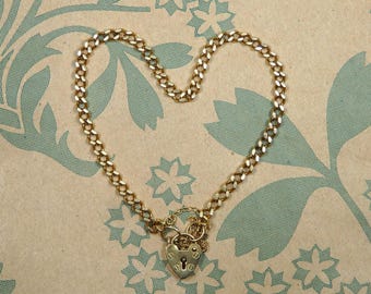 Vintage 9ct Gold Chain Bracelet With Heart Padlock
