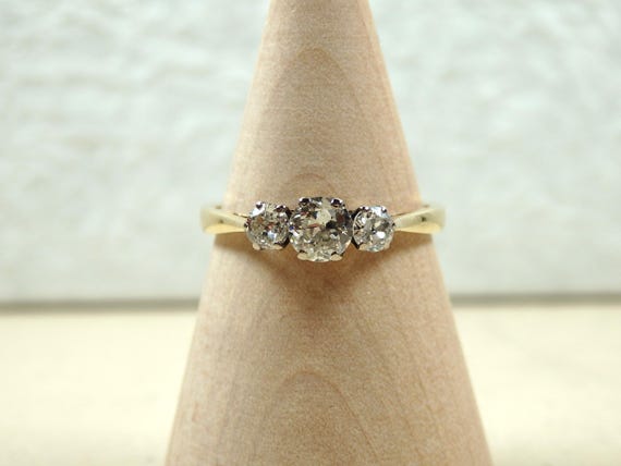 Transitional Cut Diamond 3 Stone Ring - image 1
