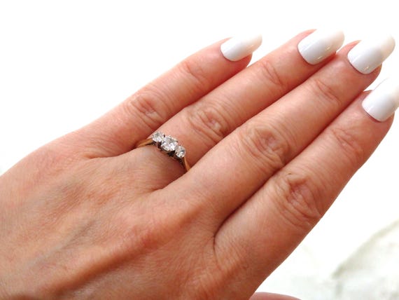 Transitional Cut Diamond 3 Stone Ring - image 7