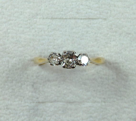 Transitional Cut Diamond 3 Stone Ring - image 3