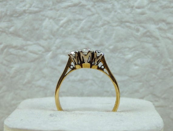 Transitional Cut Diamond 3 Stone Ring - image 4
