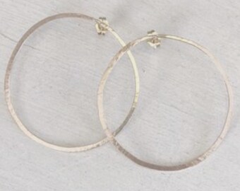 Organic Round Stud Hoops, Sterling Round Hoops, Gold Hoops, Gold Round Hoops Lightweight, Hoops Minimalist, Handmade Hammered Wire Hoops