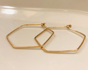 Pendientes de aro hexagonal, pendientes de aros extra grandes, aros hexagonales dorados, pendientes geométricos de aro, pendientes geométricos, pendientes de plata de ley
