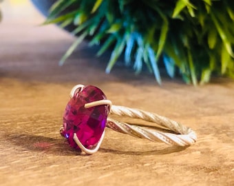 RHODONITE PINK Quartz Ring, Natural Ring, Circle Faceted
