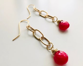 Pendientes colgantes de calcedonia rosa caliente