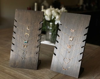 Real Heavy Wood Standing for Jewelry Display Stand Dark Oak Stained Wood Multi Collares y cadenas 7 "W x 5 1/2"D x 13 3/4"H