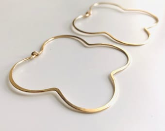 Clover earrings, Hoop earrings, Four leaf clover earrings, Clover leaf jewelry, Silver clover earrings, Gold hoop earrings, Lucky, Handmade